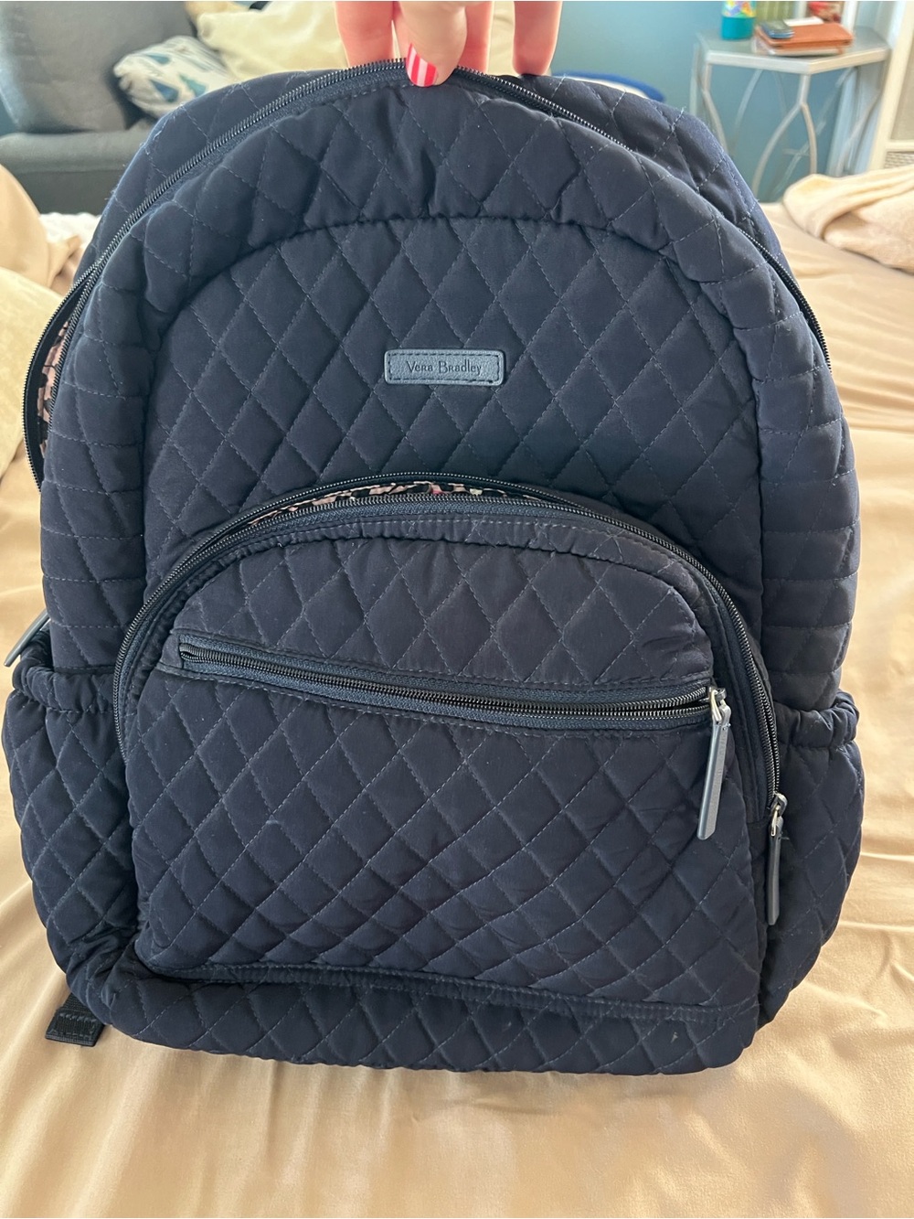 Vera Bradley Quilted Navy Backpack with floral -Print Lining